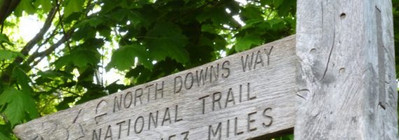 The North Downs Way trail sign at Farnham